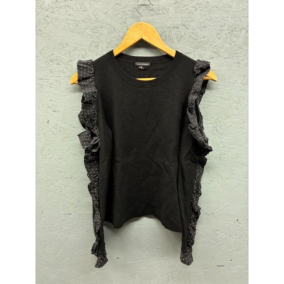 Club‎ Monaco Black Sleeveless Sweater Women’s Medium Ruffle Dot Trim Knit - Picture 1 of 8
